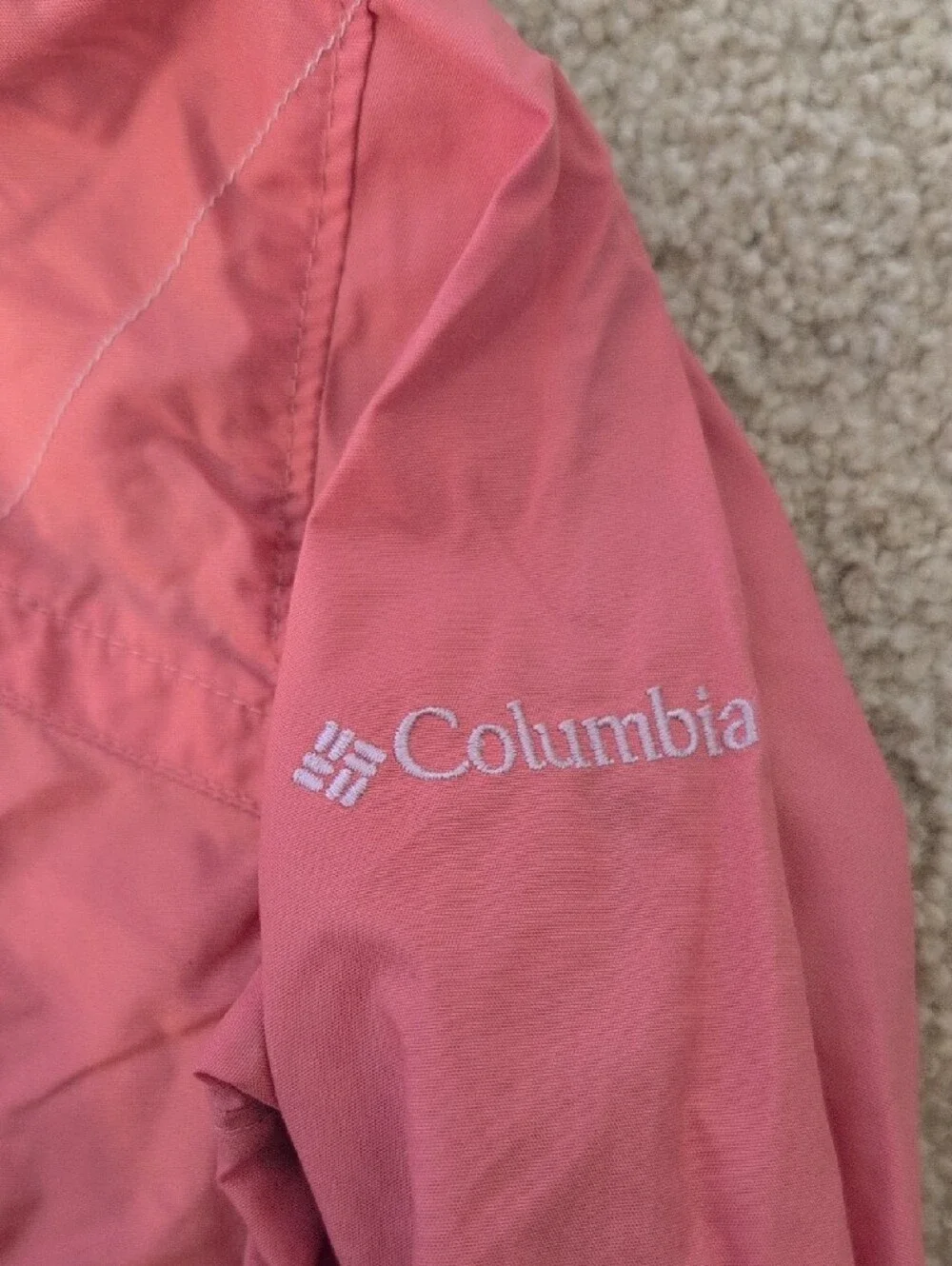 Columbia Pink Hooded Kids' Rain Jacket with White Accent